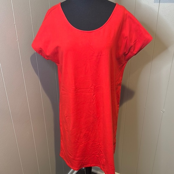 Bobeau bright red stretch dolman short sleeve X back crew neckline midi. NWT. L - Picture 1 of 4